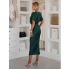 Smaragdové saténové midi šaty MIRIAM s krátkym rukávom