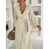 Béžové mušelínové zavinovacie šaty CRUXA s dlhým rukávom