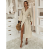 Béžové mušelínové zavinovacie šaty CRUXA s dlhým rukávom