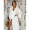 Biele zavinovacie mušelínové šaty CRUXA s dlhým rukávom