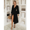 Čierne mušelínové zavinovacie šaty CRUXA s dlhým rukávom