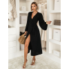 Čierne mušelínové zavinovacie šaty CRUXA s dlhým rukávom