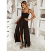 Hnedý štýlový dlhý overal KITHON s rázporkami