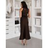 Tmavo hnedé dlhé saténové šaty CREWE