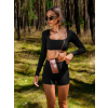 Černý sportovní crop top JIMELA s dlouhým rukávem (Veľkosť L)