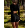 Černý sportovní crop top JIMELA s dlouhým rukávem (Veľkosť L)