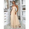Béžové spoločenské tylové variabilné šaty OBSIYA s vlečkou