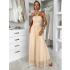 Béžové spoločenské tylové variabilné šaty OBSIYA s vlečkou