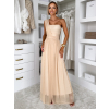 Béžové spoločenské tylové variabilné šaty OBSIYA s vlečkou