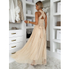 Béžové spoločenské tylové variabilné šaty OBSIYA s vlečkou