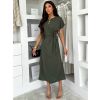 Khaki elegantní vypasované šaty NIRELA s vázáním (Veľkosť ONESIZE)