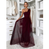 Vínové variabilné spoločenské tylové plesové šaty OBSIYA s vlečkou