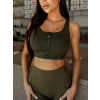 Khaki sportovní fitness podprsenka PLAMENO na zip (Veľkosť L)