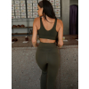 Khaki sportovní fitness podprsenka PLAMENO na zip (Veľkosť L)