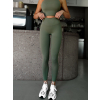 Khaki sportovní tvarující yoga legíny FENYRA (Veľkosť L)