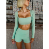 Zelený sportovní crop top EVORIX s dlouhým rukávem (Veľkosť L)