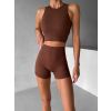 Hnědé sportovní pusp-up kraťasy BELIRA s řasením (Veľkosť L)