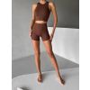 Hnědé sportovní pusp-up kraťasy BELIRA s řasením (Veľkosť L)