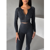 Šedá washed sportovní crop top mikina BRAVOS (Veľkosť L)