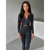 Šedá washed sportovní crop top mikina BRAVOS (Veľkosť L)