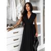 Černé dlouhé zavinovací šaty AVENYXA s páskem (Veľkosť ONESIZE)