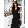 Čierne dlhé zavinovacie šaty AVENYXA s opaskom
