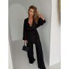 Černý 100% len kimono komplet ROSELLE (Veľkosť ONESIZE)