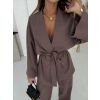 Tmavě hnědý 100% len kimono komplet ROSELLE (Veľkosť ONESIZE)