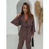 Tmavě hnědý 100% len kimono komplet ROSELLE (Veľkosť ONESIZE)