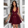Bordó áčkové krátké šaty ENYALA s knoflíky (Veľkosť L)