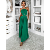 Zelené dlhé šaty DELYEXA s viazaním a rázporkom