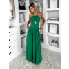 Zelené dlhé šaty DELYEXA s viazaním a rázporkom