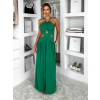 Zelené dlhé šaty DELYEXA s viazaním a rázporkom
