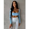 Modrý sportovní crop top EVORIX s dlouhým rukávem (Veľkosť L)