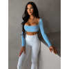 Modrý sportovní crop top EVORIX s dlouhým rukávem (Veľkosť L)