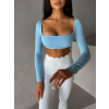 Modrý sportovní crop top EVORIX s dlouhým rukávem (Veľkosť L)