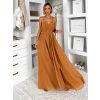 Hnědé společenské dlouhé šaty VESTELA s vlečkou (Veľkosť ONESIZE)