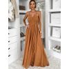 Hnědé společenské dlouhé šaty VESTELA s vlečkou (Veľkosť ONESIZE)