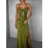 Olivové dlouhé společenské šaty LIMONA s rozparkem (Veľkosť ONESIZE)