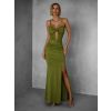 Olivové dlouhé společenské šaty LIMONA s rozparkem (Veľkosť ONESIZE)