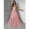 Starorůžové plesové společenské tylové šaty DELARIL s mašlí (Veľkosť L)