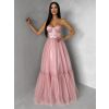 Starorůžové plesové společenské tylové šaty DELARIL s mašlí (Veľkosť L)