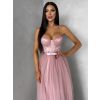 Starorůžové plesové společenské tylové šaty DELARIL s mašlí (Veľkosť L)