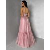 Starorůžové plesové společenské tylové šaty DELARIL s mašlí (Veľkosť L)