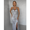 Strieborné plesové trblietavé šaty RAVELLE s rázporkom