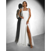 Biele spoločenské dlhé šaty AMIREZA s rázporkom