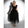Čierne spoločenské tylové šaty NUVELLE s pierkami