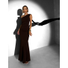Hnedé elegantné dlhé šaty ELANESSE s vlečkou