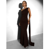 Hnedé elegantné dlhé šaty ELANESSE s vlečkou
