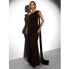 Hnedé elegantné dlhé šaty ELANESSE s vlečkou